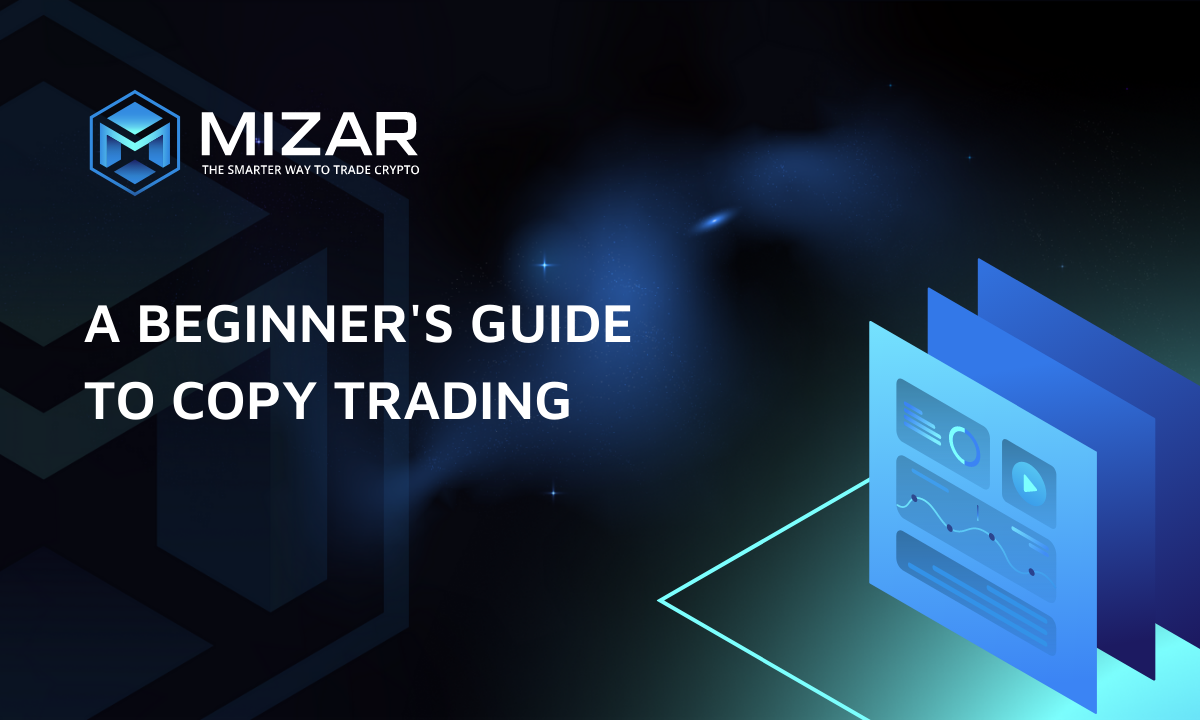 This image has navy blue and turquoise gradient background with small stars. It contains white text and the Straco logo saying "the smarter way to trade crypto". The image also contains an exemplary site of the blog including a graph and piechart. 