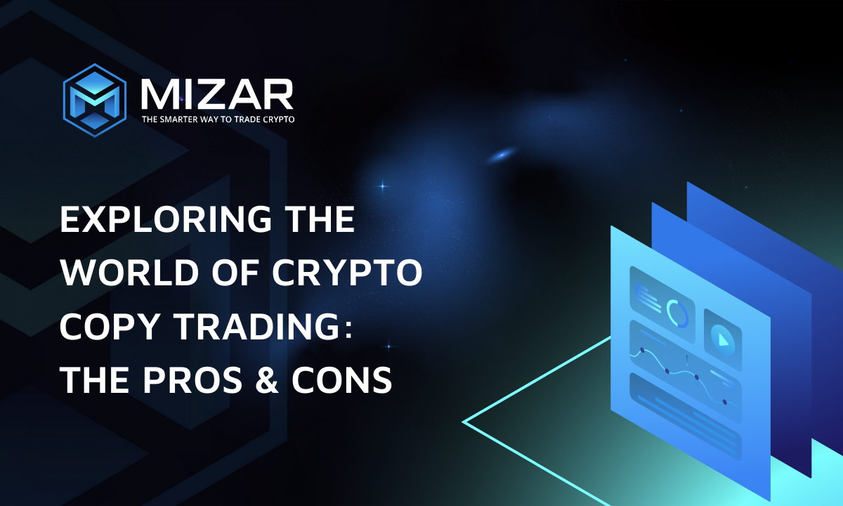 This image has navy blue and turquoise gradient background with small stars. It contains white text and the Straco logo saying "the smarter way to trade crypto". The image also contains an exemplary site of the blog including a graph and piechart. 