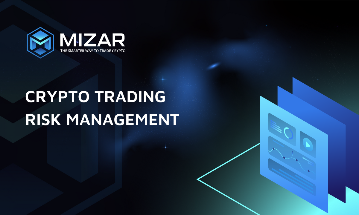 This image has navy blue and turquoise gradient background with small stars. It contains white text and the Straco logo saying "the smarter way to trade crypto". The image also contains an exemplary site of the blog including a graph and piechart. 